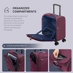 Verage Underseat Carry On Luggage with Wheels & USB Port,14 inch Wheeled Spinner Bag Carry-on Luggages for Airlines, Lightweight Suitcase Men Women, Pilots and Crew (14.5-Inch Plus Underseat Pro)