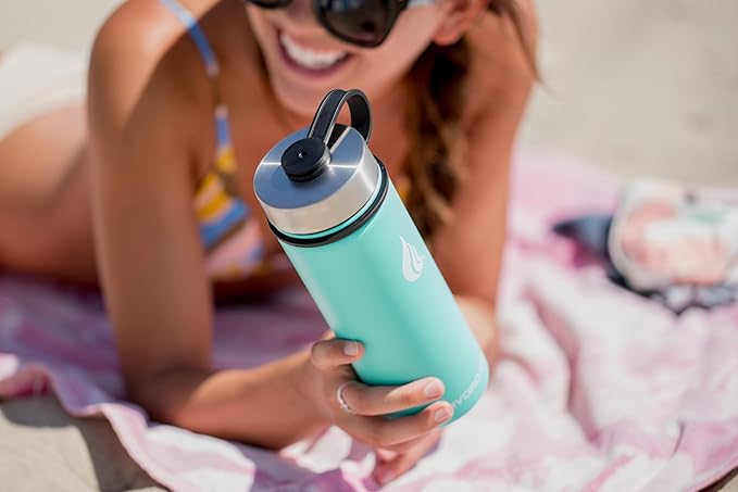HYDRO CELL Stainless Steel Sport Water Bottle with Straw - Keeps Drinks Cold & Hot via a Leak Proof Metal Triple Insulated Vacuum Flask for All Sports and Outdoors Activities (Teal 18oz)