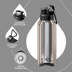 IDEUS Insulated Stainless Steel Water Bottle with 2 Leak-Proof Lids, Thermal Water Flask for Hiking Biking, 40oz, Black