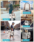 Morpilot Pet Travel Carrier Bag, Soft-Sided Dog Carrier Cat Carrier Pet Carrier, for Large Cats and Medium Puppies up to 25lbs, with Locking Safety Zippers, Foldable Bowl (Beige)