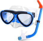 GreenLF Kids Snorkel Set, Anti-Fog Snorkeling Mask with Nose Covers for Youth Junior Child, Boys & Girls Age 5-12, Semi-Dry Diving Scuba Swimming Goggles Gear Packages