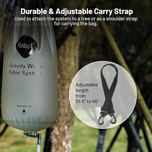 Gravity Water Filter System w/ 2-Gal Bag & 0.1-Micron Water Filter Straw, Gravity-Fed Water Filtration System Water Purifier Survival for Camping, Backpacking, Hiking & Emergency Preparedness