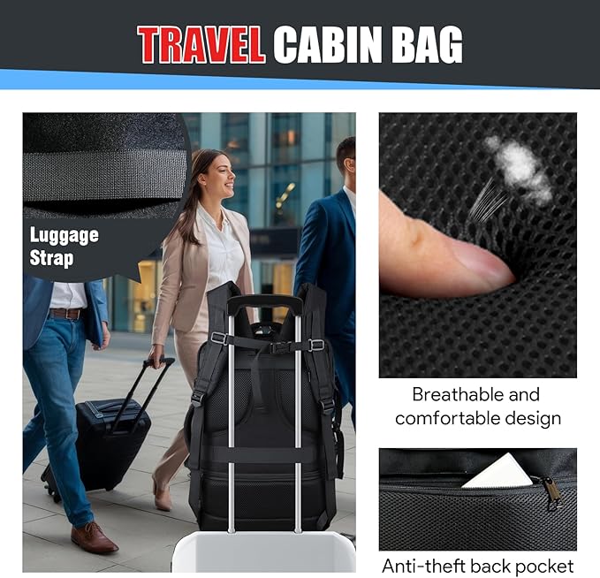 Travel Backpack,Expandable 40-50L Carry On Backpack,Extra Large Anti-Theft TSA Flight Approved Large Weekender Daypack Bag for Men and Women, Waterproof Pocket Lightweight Travel Gifts for Men,Black