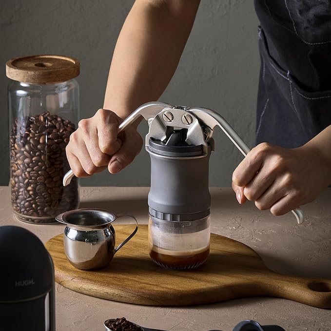 V4 Portable Lever Espresso Maker – Manual Espresso Machine with 51mm Ridgeless Filter Basket, Double Shot, Non-Pressurized, Perfect for Camping & Travel – by HUGH (Pressurized Filter)