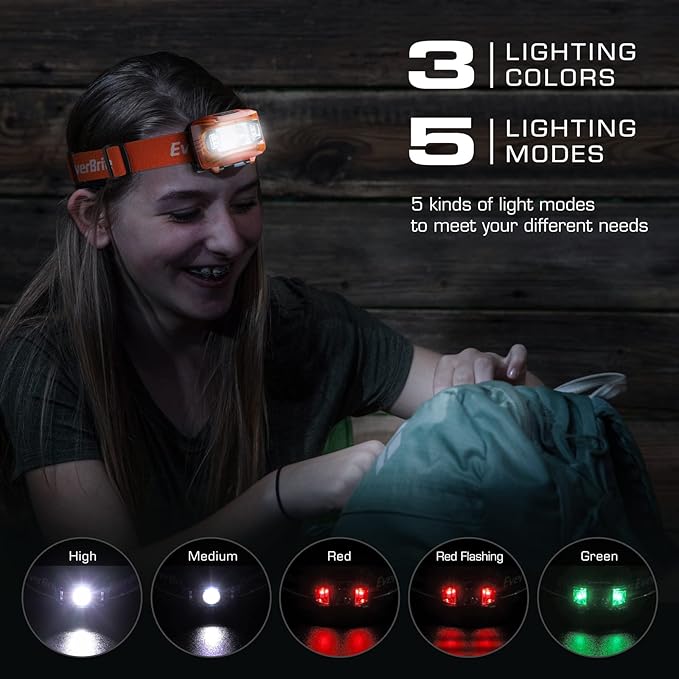 EverBrite Headlamp, 2 Pack Kids Headlamp with Red Light and Memory Function, Head Lamp for Adults and Kids with 5 Modes, Bright Headlamps for Camping, Running, Batteries Included