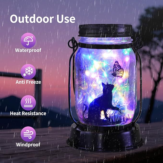 Cat Gifts for Women/Men Cat Solar Lanterns Kitty Mom Birthday Kitty Lovers Lantern Pet Loss Pet Memorial Lights Solar Garden Decoration for Yard, Patio,Backyard,Porch Torches