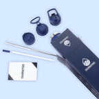 40 Oz Water Bottle with Straw Stainless Steel Sports Water Bottle with 3 Lids (Straw, Chug and Flip Lid) Insulated Leak Proof Metal Jug for Men & Women - Navy Blue