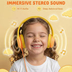 ADOOPE Wired Kids Headphones with USB C Plug, 85dB Safe Volume, Adjustable Headband, Tangle-Free Cord Headphones for School, Tablet, Travel (Yellow & Orange, with Microphone)
