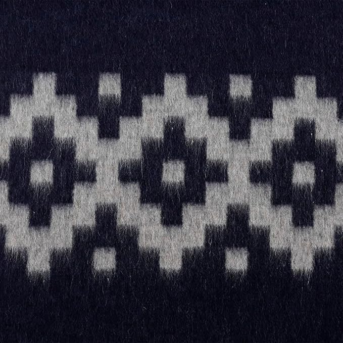 Thick Alpaca Wool Blanket Heavyweight Camping Outdoors Indoors Soft Peru Queen Size Ethnic Design (Navy Blue - Soft Gray, Queen Size)