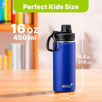Kids Insulated Water Bottle with Spout Lid-16 oz Stainless Steel Vacuum Wide Mouth Sports Water Bottle for Back to School-Reusable Metal Leak Proof Travel Water Flask, BPA-Free(Navy)