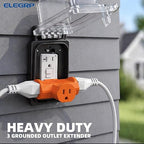 ELEGRP 3-Prong Heavy Duty Power Extender to Triple Outlet in T Direction, Multi-Directional Grounded Wall Tap Outlet Extender with 3 Prong Plug-in, 15-Amp, 125-Volt, ETL Listed, 2 Pack, Orange