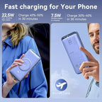 Magnetic 10000mAh Portable Charger for iWatch & iPhone, 22.5W USB C Fast Charging Wireless Power Bank Built-in Cables and Wall Plug, External Travel Battery Pack Compatible with iOS Android Devices