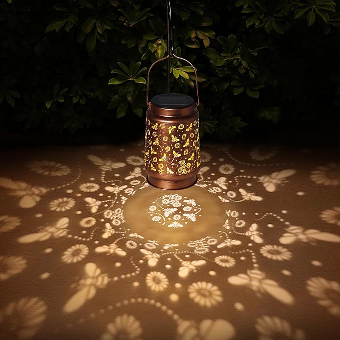 Solar Lanterns Outdoor Waterproof Bee Garden Decor Gifts for Women Mom Grandma Hanging Solar Lights Metal Solar Decoration Outside for Yard,Patio,Backyard,Porch