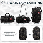 Tactical Gym Bag for Men，70L Large 3 in 1 Sports Duffle Bag with Shoes Compartment for Travel,Water Resistant Travel Backpack Weekender Overnight Bag with Wet Pocket for Women
