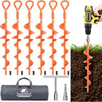 Ground Anchors Screw in 15 Inch, Heavy Duty Earth Anchor Stakes for Trampoline, Camping, Canopies, Tents, Securing Animals, Swing Set Anchors, 6 Pack Tent Stakes