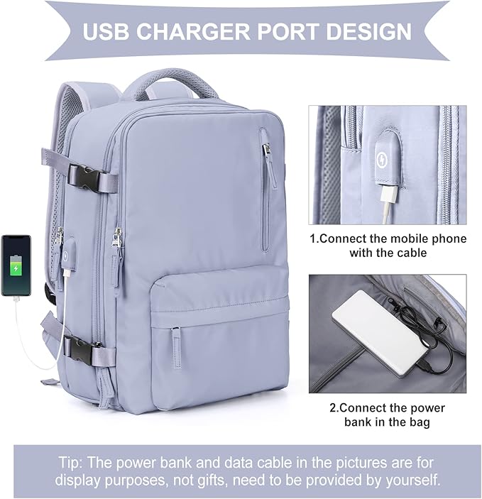 Carry on Travel Laptop Backpack Personal Item Size for Women Men Flight Approved,Backpack for Women Travel Bag Hiking Outdoor Sports Rucksack Casual Daypack, Taro Purple