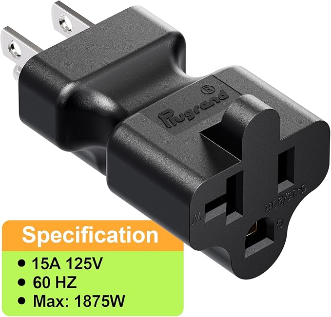 15 Amp Household AC Plug to 20 Amp T Blade Power Adapter,15 Amp to 20 Amp Plug Adapter Converter Nema 5-15P to 5-15R/5-20R Comb AC Adapter