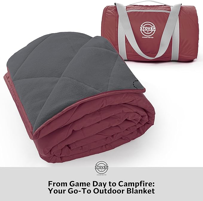 STOVER Waterproof Stadium Blanket – Portable Outdoor Camping Blanket for Travel, Picnics, or Sports – Warm, Windproof, Lightweight, and Packable (Summit Red)