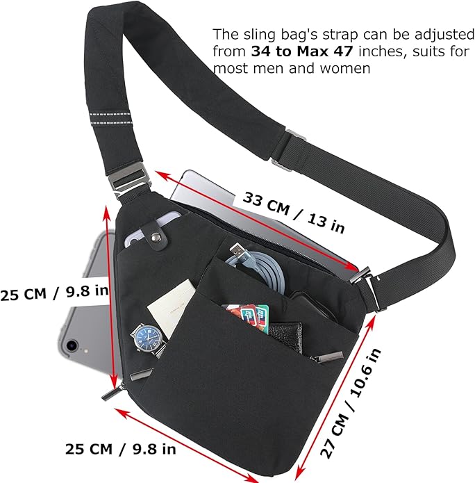 Sling Bag Cross Body Bag, Anti Theft Crossbody Bags for Travel Lightweight Chest Shoulder Bags for Women Men