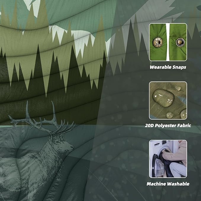 Outdoor Camping Blanket with Sherpa Lining, Extra Warm Thick Camp Blankets and Puffy Ultralight Soft Poncho DWR Camping Quilt for Cold Weather, Adventure, Sleeping, Backpacking 78"x 56"