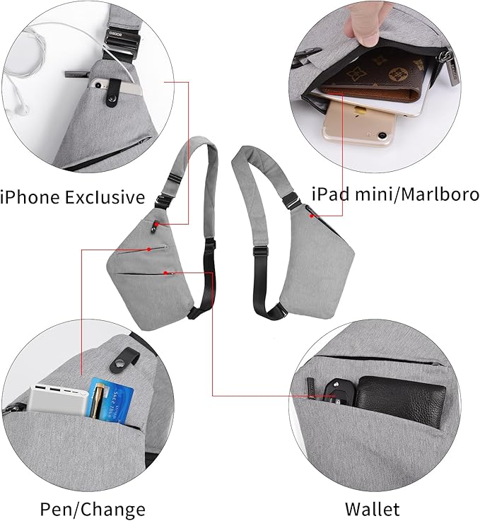 Anti Theft Crossbody Bags Sling Bag for Women Men Waterproof Wander Bag for Sports and Travel. (1.0Light Grey, Small)