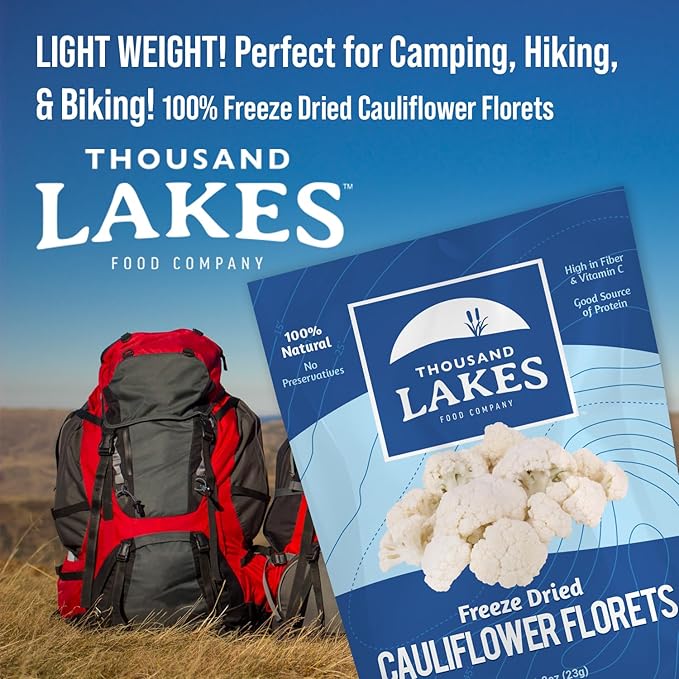 Thousand Lakes Freeze Dried Vegetables - Cauliflower Florets and Stems 2-pack 0.8 ounces (1.6 ounces total) | No Salt Added