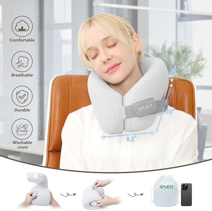 2in1 Ergonomic Memory Foam Travel Neck Pillow – 2025 Upgrade Travel Pillow for All Sleep Positions on Flights, Road Trips, and Long Distance Travel with Drawstring Bag (Adjustable - Gray)
