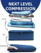 6 Set Compression Packing Cubes for Travel, Large Medium Small Luggage Organizers (Dark Blue)