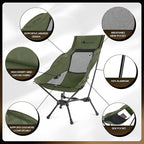 MOON LENCE High Back Folding Camping Chair, 330lbs Portable Compact Chair with Wide Seat & Ergonomic Back Support (Green)