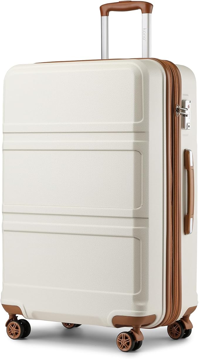 Kono 28 Inch Luggage Expandable Suitcase Lightweight with Spinner Wheels TSA Lock Hardside Large Checked Luggage Durable Rolling Suitcase Cream White