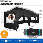 COBIZI 10x30 Pop up Canopy Tent 10x30 Canopy with 8 Sidewalls Waterproof Heavy Duty Commercial Tent for Parties Outdoor Garden Gazebo, Carry Bag with Wheel(10x30ft, Dark Black)