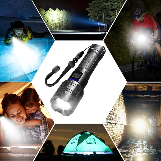 IkeeRuic 2Pack Rechargeable Flashlights High Lumens, Powerful Tactical Flashlights, 5 Modes LED Flashlight Adjustable, Brightest Flashlight Waterproof, Handheld Flash Light for Home, Camping, Hiking
