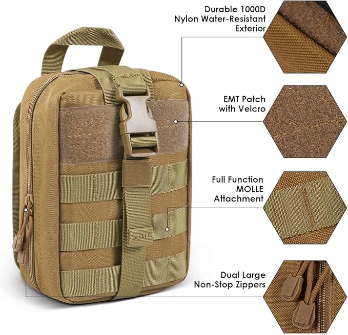 Gogoku First Aid Pouch 1000D Nylon Tactical Molle Tear Away Medical Pouch Empty Utility Pouch for Outdoor Activities Medical Supplies Camping Hiking Travel,Bag Only