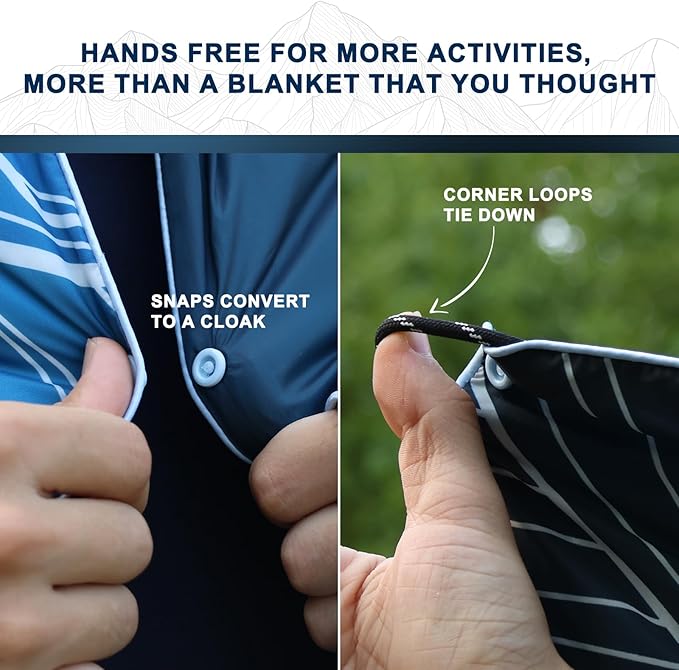 zzlamb Camping Blanket, Outdoor Lightweight Travel Blanket Puffy Portable Down Alternative, Windproof Warm Cloak with Snaps, Cozy Quilt Backpacking Picnic RV Plane Car Hammock Beach Climbing