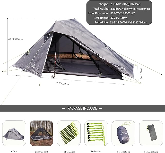 Altair Two Ultralight Backpacking Tent, 2 Person Trekking Pole Backpacking Tent, Waterproof, Compact, 3 Season, Double Wall Shelter for Backpacking, Camping, Thru Hiking, Trekking