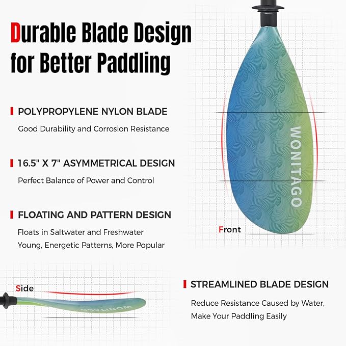 Kayak Paddle Carbon Fiber Shaft and Reinforced Nylon Blade, Adjustable Kayaking Oars, 3 Piece, 230-250 cm/90-98 Inches,210-230 cm/82-90 inches