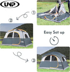 UNP Tents 6 Person Waterproof Windproof Easy Setup,Double Layer Family Camping Tent with 1 Mesh Door & 5 Large Mesh Windows -10'X9'X78in(H)