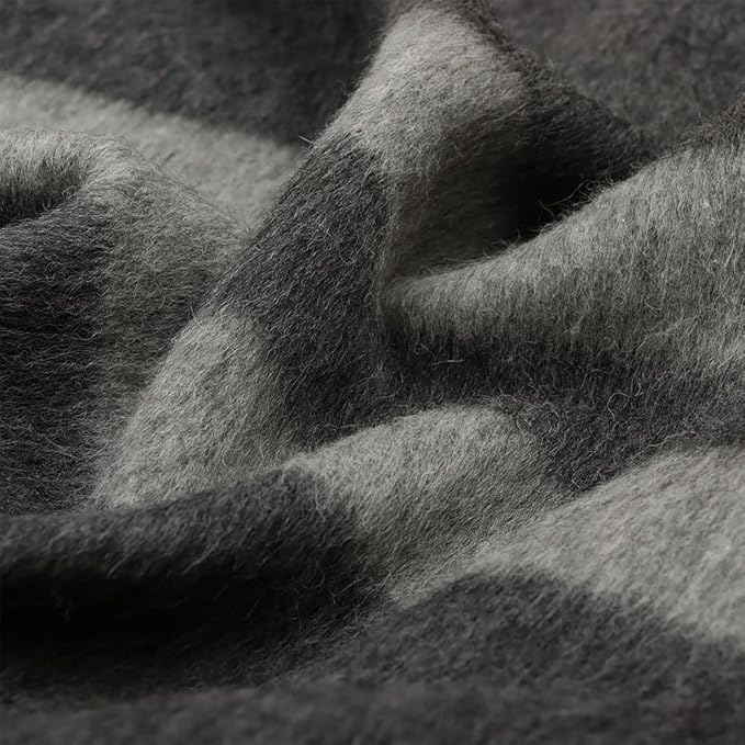 Thick Alpaca Wool Blanket Heavyweight for Camping Outdoors or Using Indoors | Soft Peruvian Alpaca Wool Blankets (Dark Gray -Soft Gray Stripes, Queen)