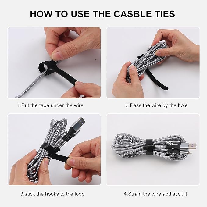 Nettbe Reusable Cable Ties, 210 PCS 8 Inches Adjustable Cord Straps Wire Organizer Cord Wrap and Hook Loop Cable Management
