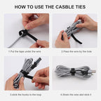 Nettbe Reusable Cable Ties, 126 PCS 8 Inches Adjustable Cord Straps Wire Organizer Cord Wrap and Hook Loop Cable Management