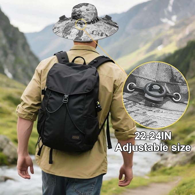 Outdoor Wide Brim Sun Hat with 2 Solar Fan for Men Women UPF50+ Outdoor Hiking Sun Protection Bucket Fishing&Cycling Hat