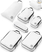 Large Compression Packing Cubes for Travel-Packing Cube Luggage Organizers 7 Piece Set for Checked Luggage-Ultralight, Expandable/Compression Bags by TRIPPED Travel Gear (White/Grey)