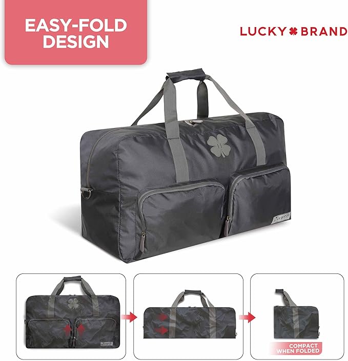 Lucky Travel Duffel Bags 65L, Gym Bag, Travel Bag & Large Duffle Bag for Men, Foldable Overnight Weekender Bags for Women & Men with Adjustable Shoulder Strap, Charcoal