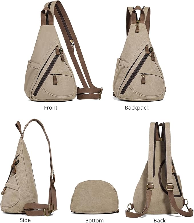 KL928 Canvas Sling Bag - Small Crossbody Backpack Shoulder Casual Daypack Rucksack for Men Women(Large Version)