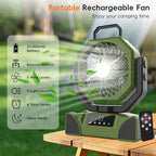 20000mAh Portable Camping Fan, Rechargeable Battery Powered Fan with Remote Control & Oscillating, LED Display, Light, Timer, Rotation, Hanging Hook for Outdoor Camp, Beach, Travel Tent