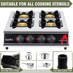 BESTFIRE 4 Burner Propane Gas Stove 40,000 BTU Stainless Steel Cooktop with Enamel Pan Support, Electronic Ignition, Regulator & Hose Included, Portable Gas Stove for Camping, Outdoor Cooking, BBQ