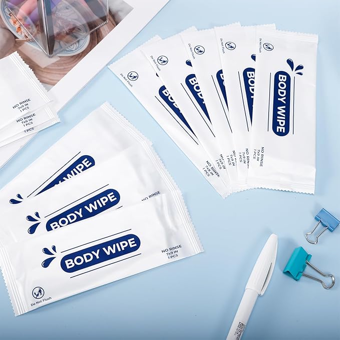 200 Pcs Large Body Wipes Individually Wrapped Bulk,Shower Wipe with Aloe,Body Wipes for Adults Bathing No Rinse, Hands, Face,Personal Cleansing Wipe for Travel Gym Camping