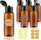 6 Pack 3.4oz Travel Bottles for Toiletries Leak Proof Travel Size Toiletries Wide Mouth Containers TSA Approved Squeeze Bottles with Flip Cap for Shampoo Conditioner Body Wash Lotion(Brown)
