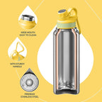 IDEUS Insulated Stainless Steel Water Bottle with 2 Leak-Proof Lids, Thermal Water Flask for Hiking Biking, 40oz, Bright Yellow