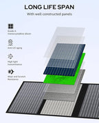 60W Portable Solar Panels, Foldable Solar Panel Charger for Portable Power Station(Under 500W), with Adjustable Kickstands, DC 18V Output, USB 3.0 and Type-C Ports for Camping Van RV Trip